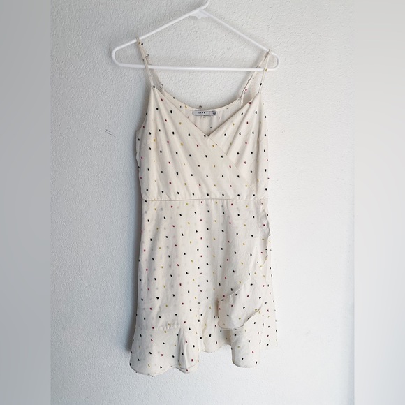 Lush white confetti faux wrap dress with ruffle detail women’s size medium - Picture 5 of 7